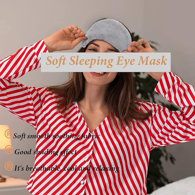 AKOAK 1 Pack Plush Sleep Eye Mask, Soft and Comfortable, Breathable Light Blocking Sleep Protector, Suitable for Adults, Children, Birthday Party Gifts (Gray)