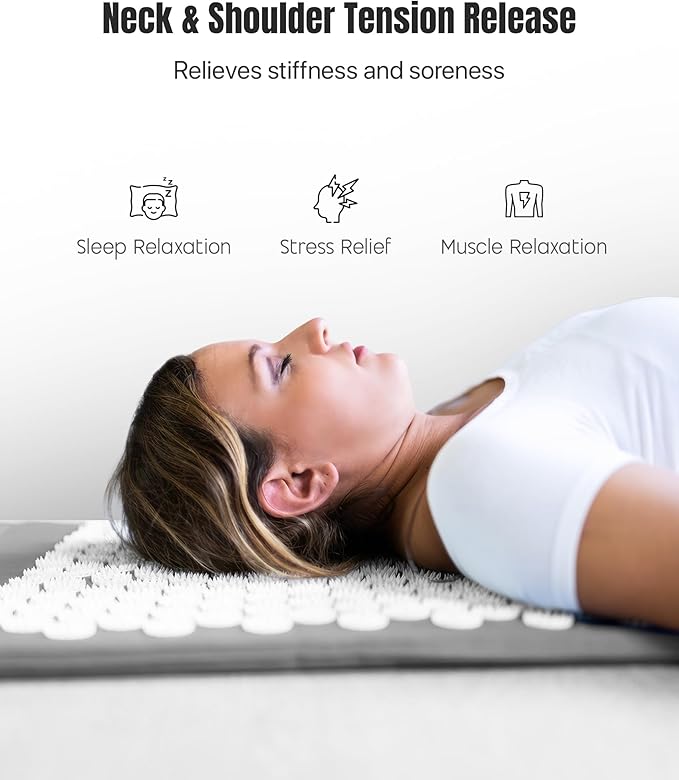ROMIX Acupressure Mat and Pillow Set, Acupuncture Mat for Back Pain, Neck, Shoulder Pain Relief, Stress Reduction, Wellness Therapy, Cushioned Acupressure Mats with Carry Bag for Men and Women
