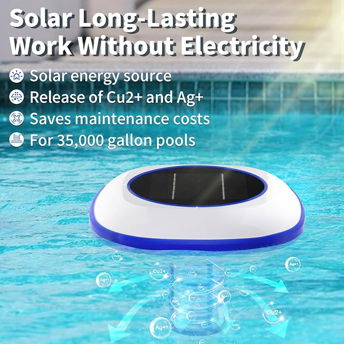 VINGLI Solar Pool Ionizer, Anode Copper-Based Water Care System,85% Less Chlorine Usage, Pool Cleaner Suitable for Pools up to 35,000 Gallons,1-Year Warranty