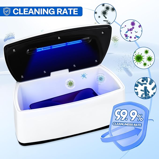 Nail Tools Sterilizer, Double Tube Blue Light Clean Function, USB Plug-In, 1l Large Capacity For Nail And Beauty Salon Tools, Jewellery, Glasses, Mobile Phone Sterilizer (White2)