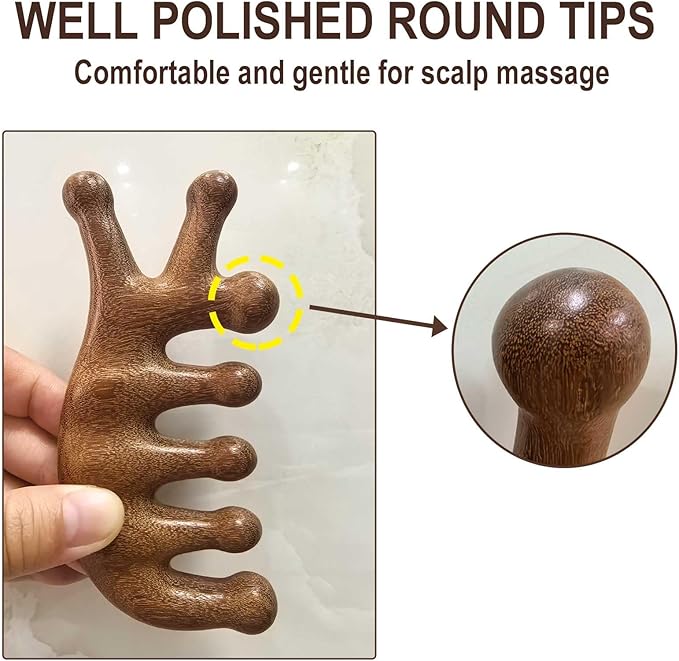 Wooden Scalp Massager, Foot Massage Tool, Scalp Massager Hair Growth - Sandalwood