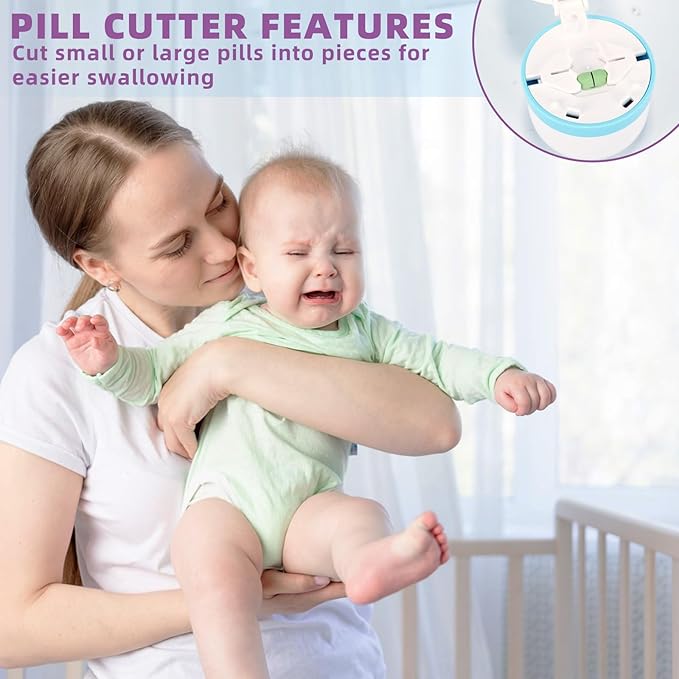 Pill Cutter Splitter for Small or Large Pills, Profesional Pill Cutter 1/4 & 1/2 Divider, Includes Storage Compartment, Accurate and Easy Cutting for Tablets, Vitamins (Blue)