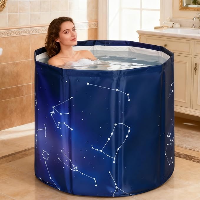 Foldable Bath Tub for Adults, Large Foldable Hot Cold Plunge Tub for Recovery, Collapsible Hot Ice PlungeTub Suitable for Home Outdoors Gyms (Planet purple 80- insulation set)