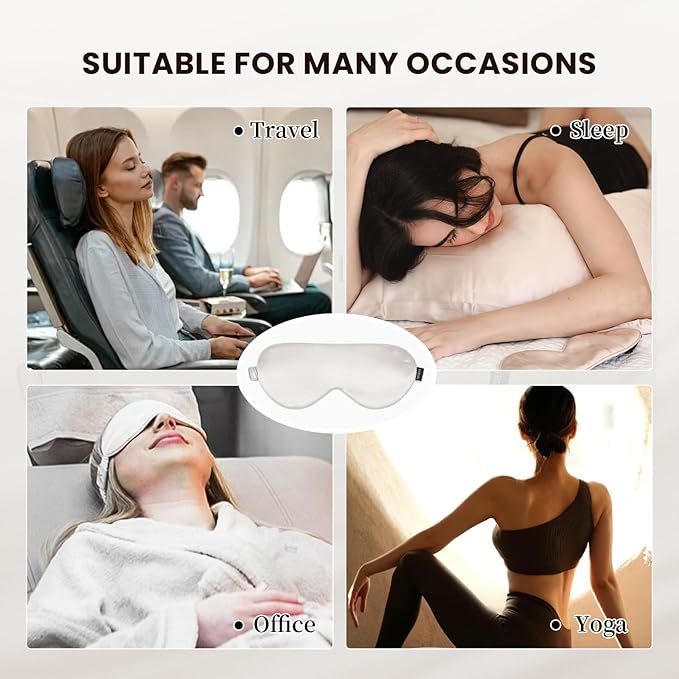 THXSILK Sleep Mask 100% 25 Momme Pure Mulberry Silk Super Smooth Cooling Sleep Eye Mask Blackout for Women/Man/Kids, Eye Cover with Wide Head Strap for Good Night Sleep, White
