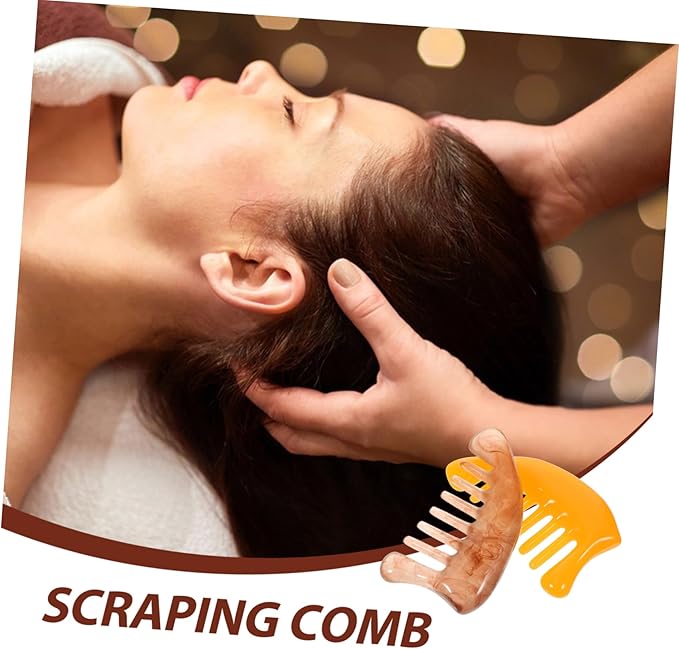 Healifty Resin Massage Comb 2Pcs - Guasha Scalp Comb, Handheld Gua Sha Scraping Massage Tool for Head Caring, Relax (Yellow + Coffee)