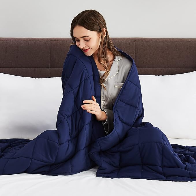 CuteKing Weighted Blanket for Adults (20lbs, 48"x72", Navy Blue) Heavy Blanket for 180-190lbs, Weighted Blanket for Cooling & Heating with Premium Glass Beads, Thick Blanket for Adult All-Season