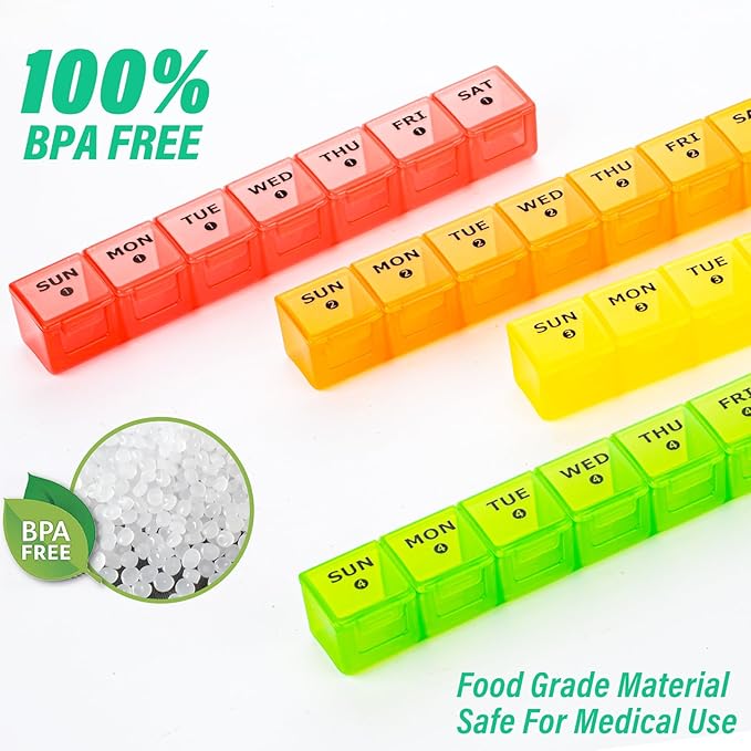 Large Monthly Pill Organizer, XL 4 Weeks Pill Box,28 Day Pill Cases Organizerd by Week,Big Compartment Pill Container with Dust-Proof,for Pills/Vitamin/Fish Oil/Supplements,by Yaklim (ROYG)