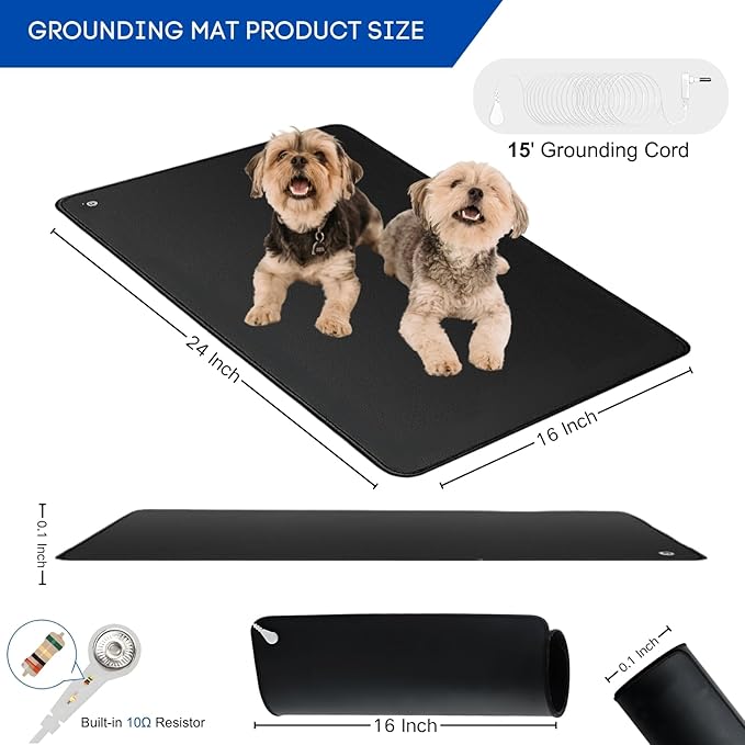 Grounding Mat, 24"x16" Earthing Mat for Desk Versatile Ground Therapy Balanced Energy Overall Wellbeing Grounding Pad for Better Sleep, Pain Relief, Inflammation, with 15 Foot Anti-Tangle Wire
