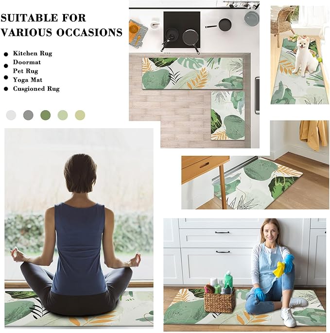 Homcomoda Kitchen Rugs Sets of 2 Cushioned Anti Fatigue Kitchen Mats Sets 2 Piece Kitchen Floor Mats Green Non Slip Waterproof Standing Mat for Kitchen,Sink,Office