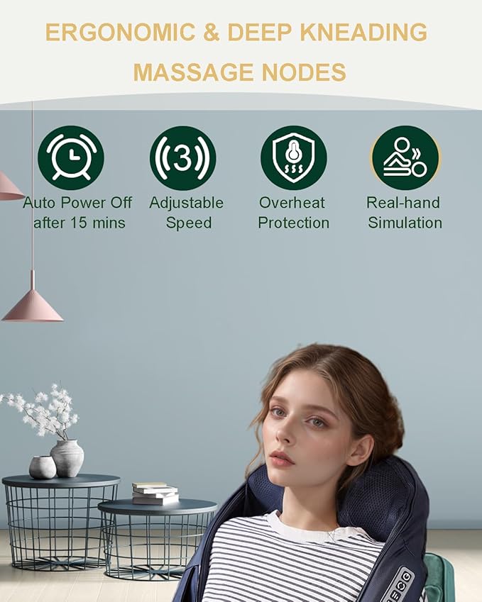 Neck Massager with Heat, Shiatsu Shoulder and Back Massager, Electric Kneading Back Massager, Massage Pillow for Deep Tissue, Birthday Day Gifts for Husband, Wife, Dad, Mom, Women & Man