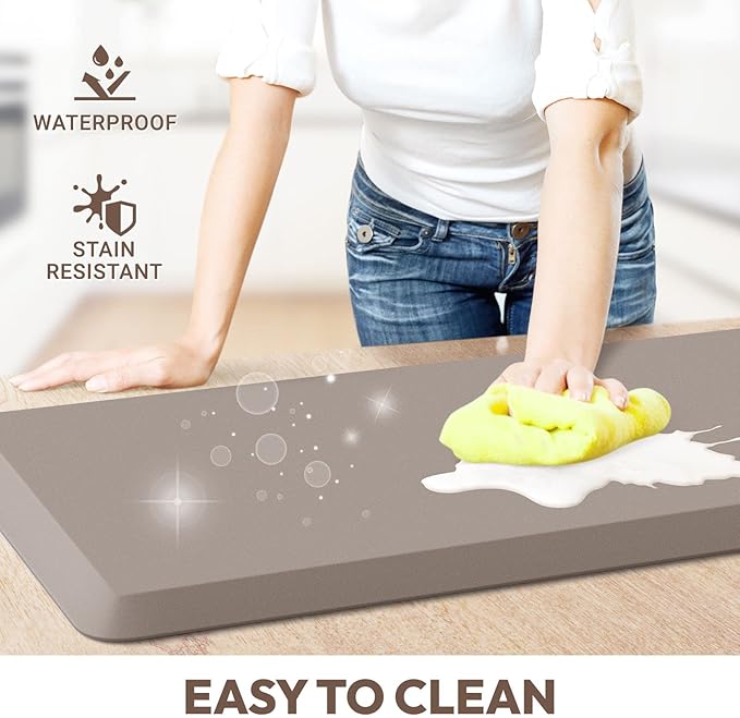 4/5 Inch Thick Kitchen Mat - Cushioned Anti Fatigue Mats for Kitchen Floor - Easy to Clean, Waterproof, Non-Slip Kitchen Rug for Sink, Office, Kitchen (20''x32'' Khaki)