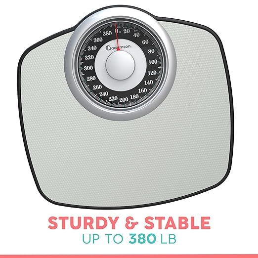 Adamson A25 Scales for Body Weight - Up to 400 LB - 5.3" Dial on 13.77" x 14.17" Platform - Anti-Skid Rubber Surface - High Precision Bathroom Scale Analog - Durable with 20-Year Assurance - Grey