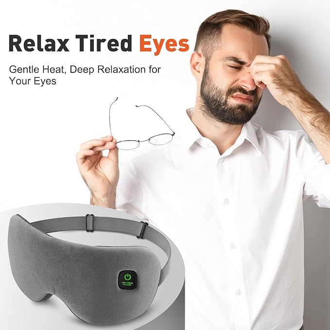 Cordless Eye Heating Pad for Dry Eyes, Heated Eye Mask for Dry Eyes, Heating Eye Mask for Sleep, 3-Level Heatings, 15-Min Timer, Washable Cover, Gift for Women Men, Eye Heating Pad for Travel