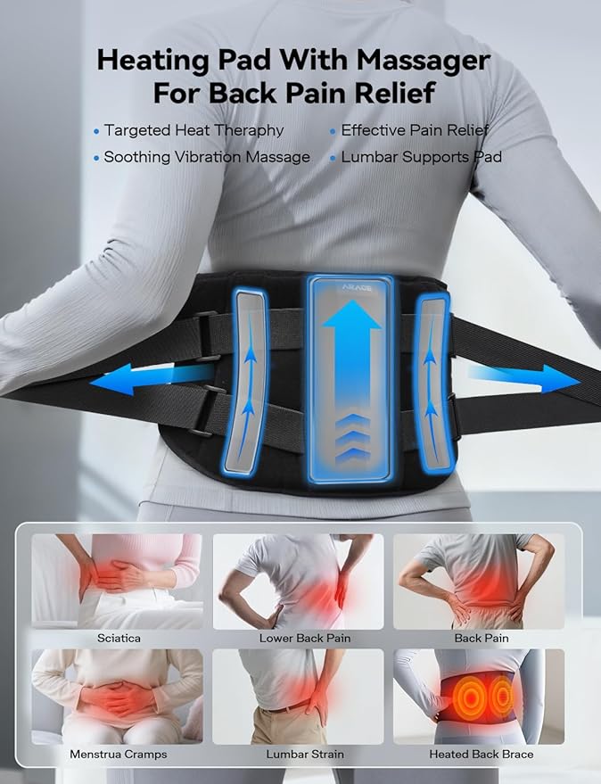 10000mAh Cordless Heating Pad with Massager for Back Pain Relief, 50-67" Lower Back Massager with 3 Heat &Timer, 5 Vibration Portable Heating Pad for Cramps, Birthday Gift for Women Men Mother