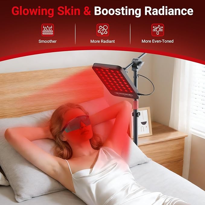 Comfytemp 55W Red Light Therapy for Face & Body, 143mW/cm² at 6 in Powerful Near Infrared Light Therapy Lamp, 660nm & 850nm LED Light Panel with Adjustable Stand Home Use, Gifts for Women Men Mom Dad