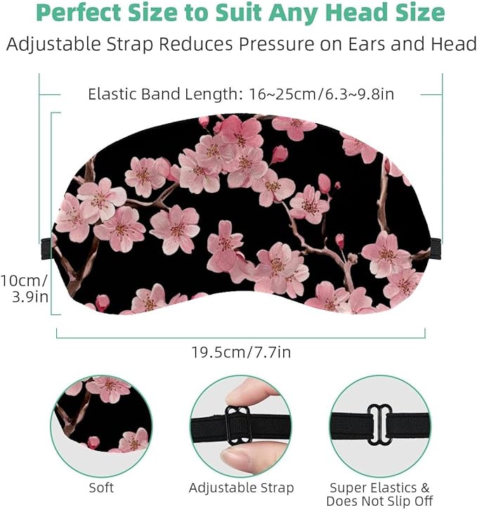 2 Pack Sleep Eye Mask for Women Men, Soft Breathable Eye Cove No Pressure Blackout Night Blindfold for Sleeping Light Blocking with Adjustable Strap, Pink Flowers Printing