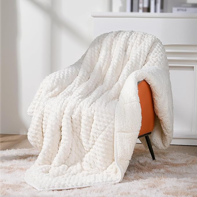 Topblan Weighted Blanket for Adults, 60" x 80" 20lbs, Soft Sherpa Queen Size Heavy Blanket with 3D Jacquard Turtle Shell Flannel Fleece for Couch and Bed