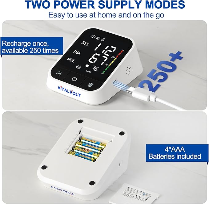 Blood Pressure Monitor for Home Use Automatic Arm BP Machine with Large Adjustable Cuff (8.6-17”) Bluetooth Heart Rate Monitor Digital BP Monitor 2x199 Readout 5.5” Large Screen for iOS & Android
