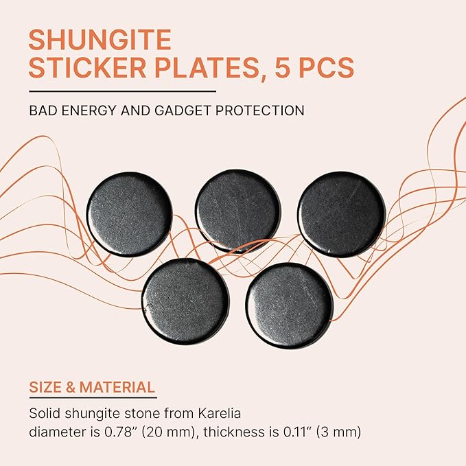 Effective Cell Phone Protection Stickers 5 pcs | Round Shungite Stickers for Gadget Protection Blocking | Polished Shungite Stone Plates | Carbon Chip Smart Guard Protector Shield S022