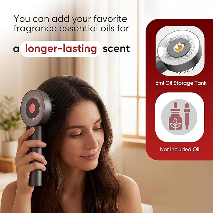 3-in-1 Scalp Massager with Oil Applicator, Portable Cordless Scalp Brush for Men & Women, Adjustable Speed, Soothing Red LED Mode, IPX6 Waterproof, Rechargeable Head Massage Comb for Shower & Dry Use