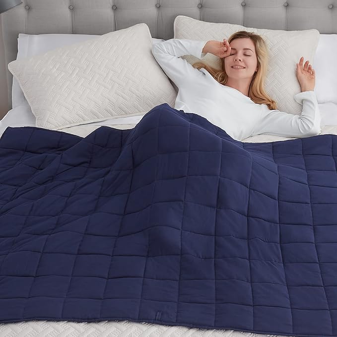 SERTA Zen Rest Wrinkle Resistant Adult Heavy Weighted Throw Blanket Filled with Glass Beads, 12 lbs (48 in x 72 in), Navy