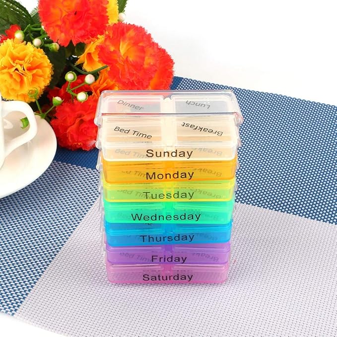 Pill Box,Weekly Pill Organizer, Medicine Organizer, 7 Days Weekly Dispenser Am Pm Storage Pill Container Tablet Sorter Daily Pill Case to Hold Medication, Vitamins, Fish Oil and Supplements, Week