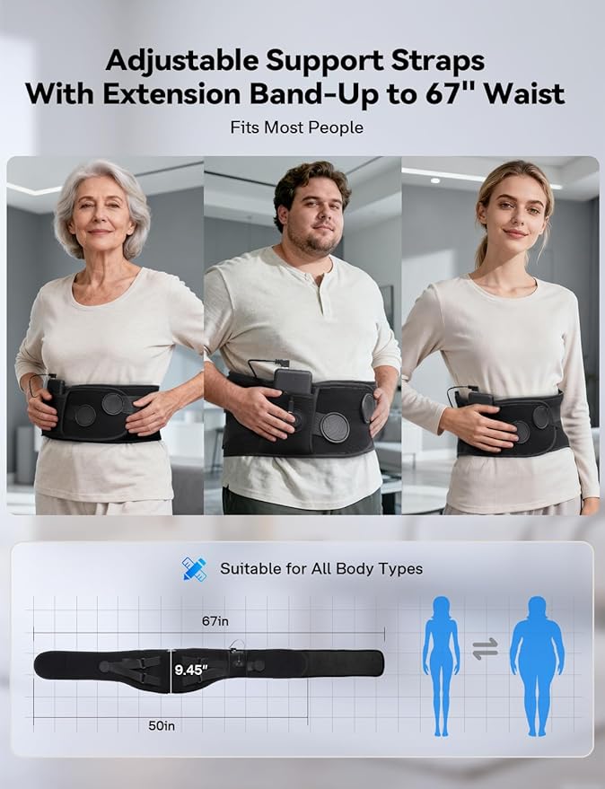 10000mAh Cordless Heating Pad with Massager for Back Pain Relief, 50-67" Lower Back Massager with 3 Heat &Timer, 5 Vibration Portable Heating Pad for Cramps, Birthday Gift for Women Men Mother