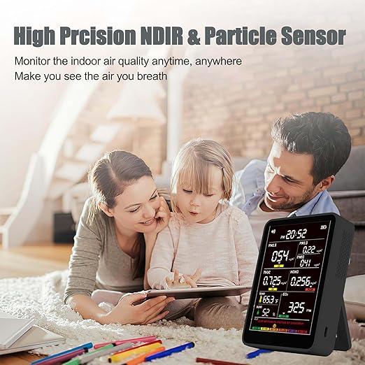Professional Indoor Air Quality Monitor with AQI Alerts, Portable Real-Time Detector for Home, Car, Plants & Pet