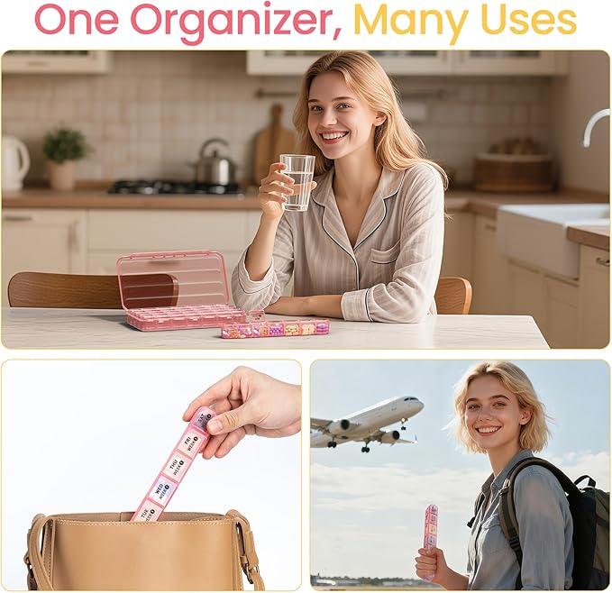 Betife Monthly Pill Organizer 1 Time a Day, 4 Weekly Pill Box Organizer Once a Day, 28 Day Large Pill Case for Travel, 28 Day Daily Medcine Container for Vitamins, Supplement & Medication (Pink)