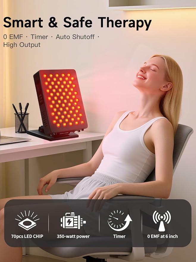 Red Light Therapy – 6 Wavelengths (600-850nm) Full Body Red Light Therapy, Touch Control & HD Display, 70 LEDs Ideal for Body, Face, Pain Relief, Anti-Aging & Recovery, 350W Black