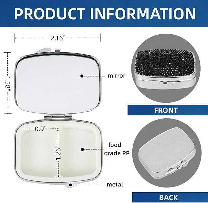 Small Pill Case Travel Pill Box for Purse Mini Metal Pill Container Pocket Cute Pill Organizer Tiny Single Pill Holder for Vitamin Medicine(Black)
