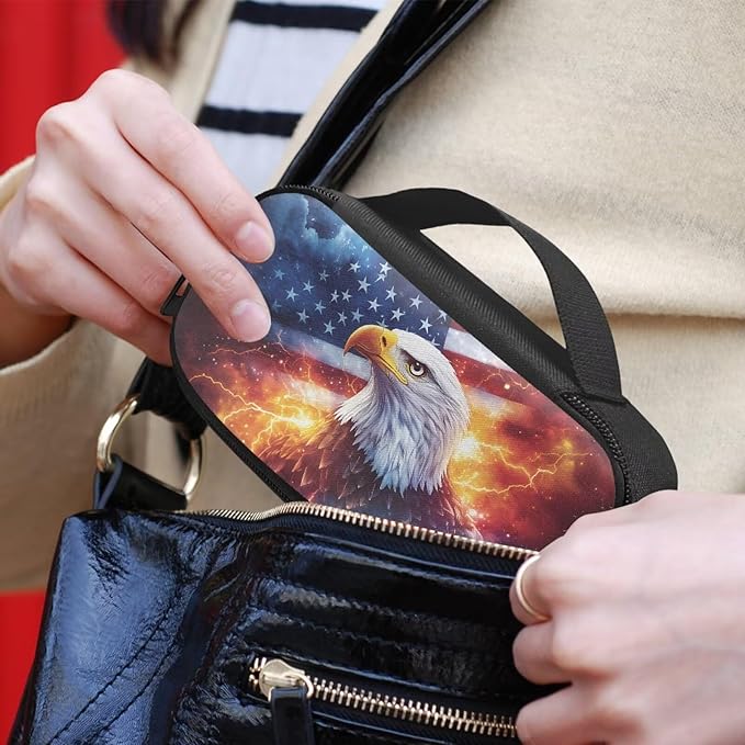 American USA Flag Eagle Insulin Organizer Bag with Handle Lightweight Glucose Meter & Diabetic Supplies Travel Case to Store Insulin Pen, Test Strips, Lancets, Syringe, Needles