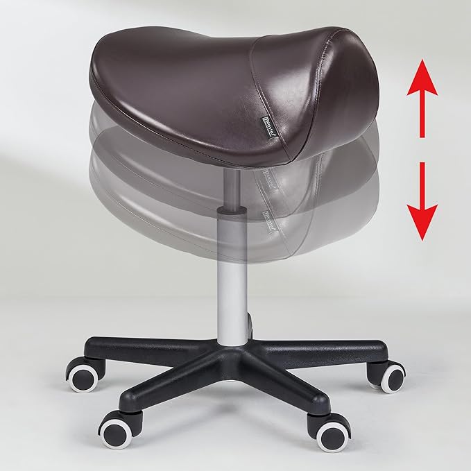 Master Massage Ergonomic Saddle Chair-Saddle Stool- Hydraulic Swivel Rolling Chair-Salon Clinical Tattoo Dentist Clinic Stool, Spas, Salons Stools, Workshop Office-Coffee