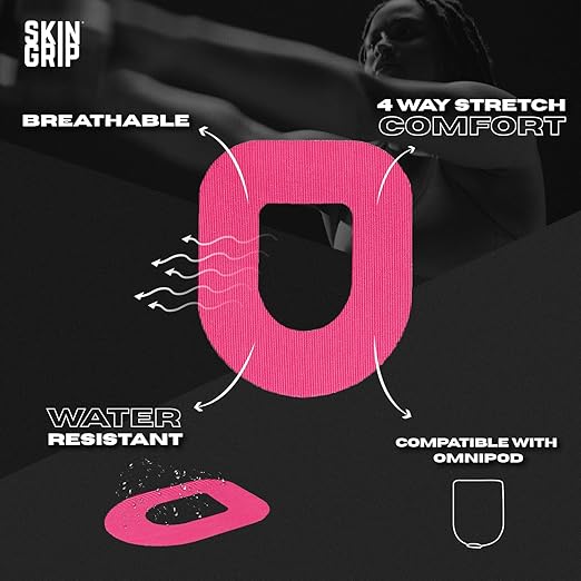 Skin Grip Insulet Omnipod 5 Adhesive Patches Waterproof & Sweatproof (Also Fits Omni pod Dash), Pre-Cut Medical Tape, Ultimate Insulin Pump Protection, Diabetic Sensor Covers, 20-Pack, Pink