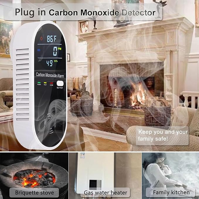 3-in-1 Carbon Monoxide Detector, Carbon Monoxide Detector Plug in Wall with Temperature & Humidity Display, CO Alarm Monitor with Color LCD Display, Accurate & Easy to Install