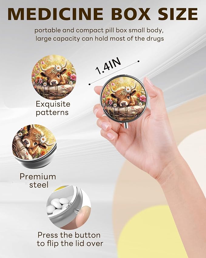 LRITER Pill Case, Portable Travel Pill Box, Pillbox Organizer, Cute Small Medicine Storage Container, Purse Accessories for Women, Men (Calf)