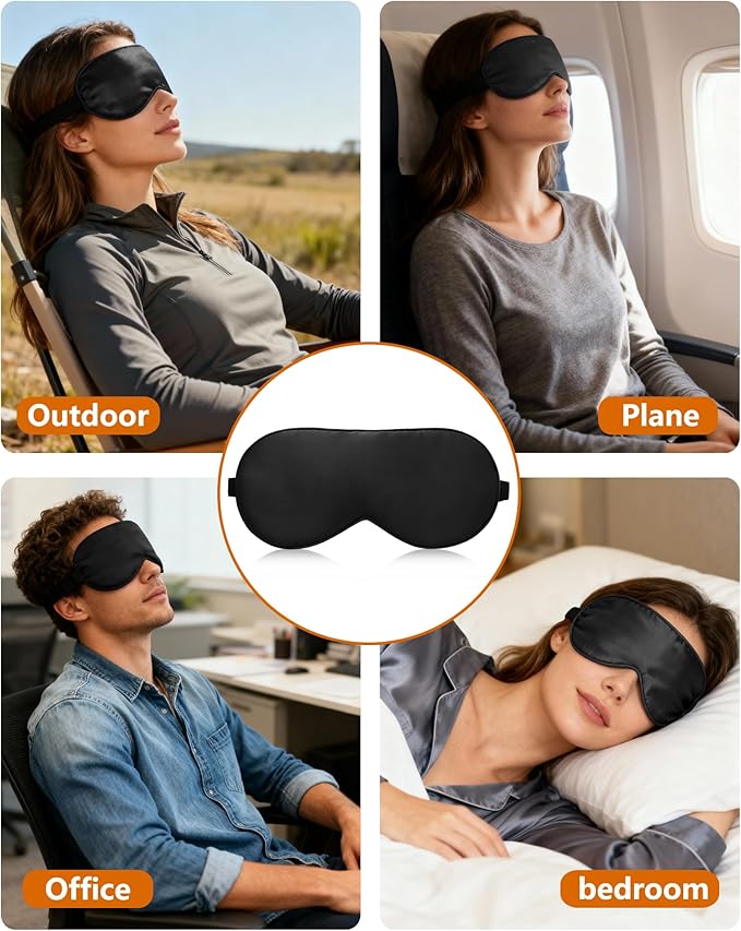 100% Mulberry Silk Sleep Mask with Adjustable Strap, 16-Momme Light-Blocking Eye Mask for Sleeping, Hypoallergenic Silk Eye Masks for Women and Men, Perfect Travel & Gift Choice（Black）
