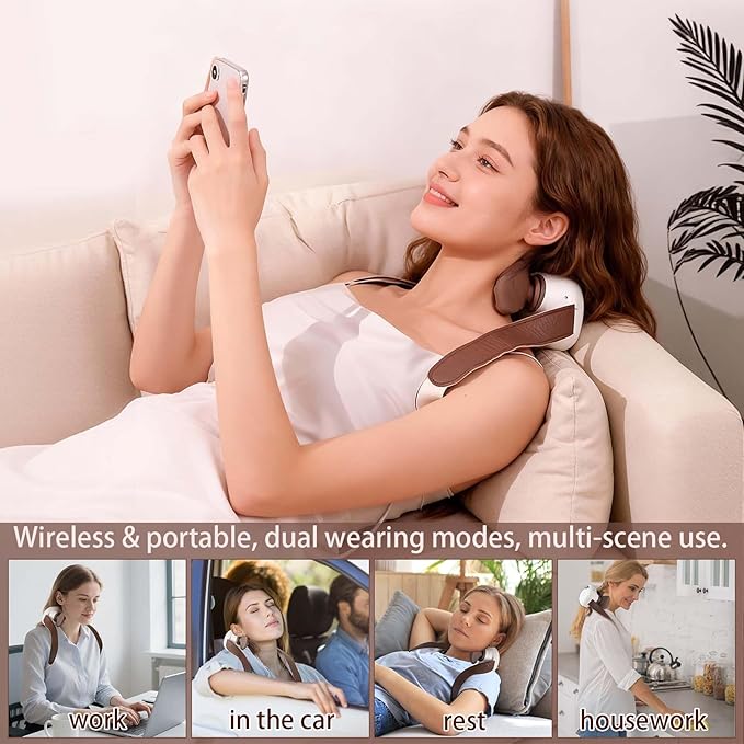 Neck and Shoulder Massager with Hands,Wireless Portable Deep Tissue Massage for Neck, 4D Bionic Real Touch Shiatsu Hand Massager, Rechargeable Cervical Electric Massager for Home Office