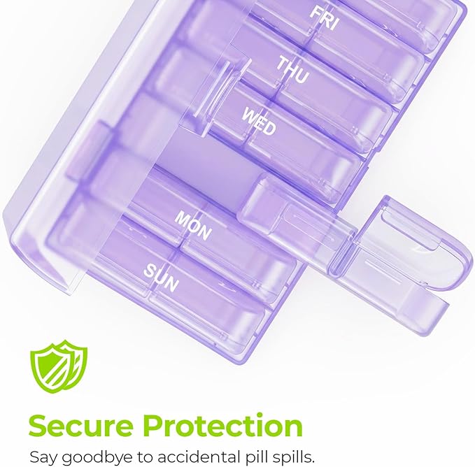 AUVON XL Weekly Pill Organizer 2 Times a Day, Pill Box 7 Day with One-Side Large Openings for Easy to Use, Black Privacy Protection AM PM Pill Case for Medication, Vitamins, Fish Oils, Supplements