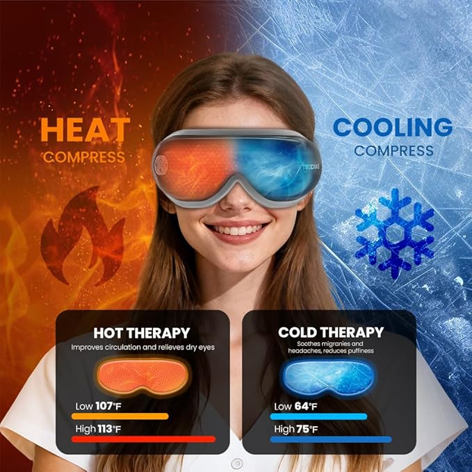 Eye Massager with Heat and Cooling, Eye Mask for Migraine, Heated Face Massager for Dry Eye Strain Relief Improve Sleep, Birthday Gifts for Women Men Gray