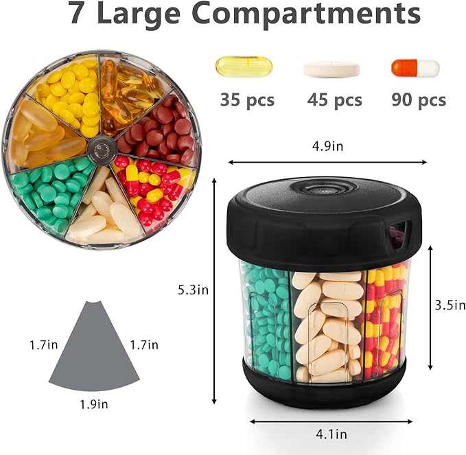 Extra Large Monthly Pill Box Weekly Medicine Storage Box Soft TPU Lid Medicine Box with 7 Large Compartments
