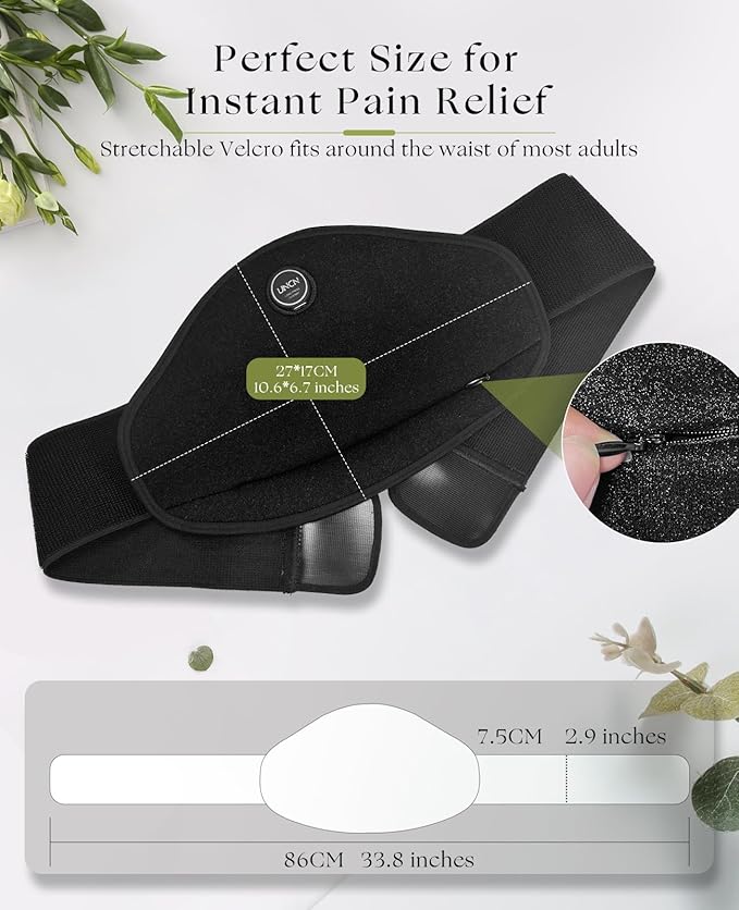 uncn Portable Heating Pad for Cramps, Back Pain Relief, 3000mAh Battery Cordless Period Menstrual Heating Pad Electric Waist Belt Wireless Rechargeable Belly Wrap Wearable Washable