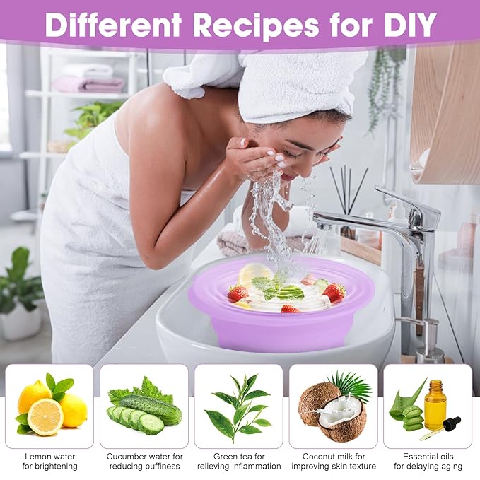 Face Bowl for Ice With Built-in Ice Tray Collapsible Silicone Facial Face Ice Bath Bowl Small Reusable Cold Plunge Basin is Portable,Perfect for Home Use,Camping,Travel Cold Bath Spa Tool & Purple
