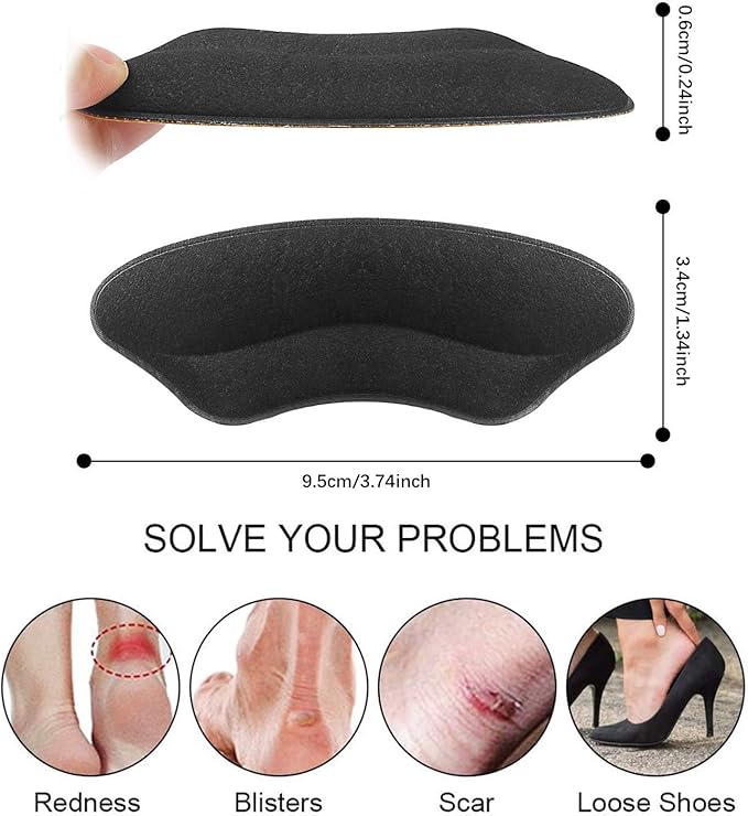 Premium Heel Pads Inserts Grips Liner for Men Women,Back of Heel Protectors Cushions Prevent Too Big Shoe from Slipping,Blisters,Filler for Loose Shoe Fit (Black 4Pairs)