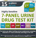 Exploro Home Drug Test Kit for all Drugs, 7-Panel Urine Drug Test for Marijuana, Cocaine, Opiates, Amphetamine, Methamphetamine, Benzos, Ecstasy, Drug testing kit DipCards for 7 Drug Test (Pack of 15)
