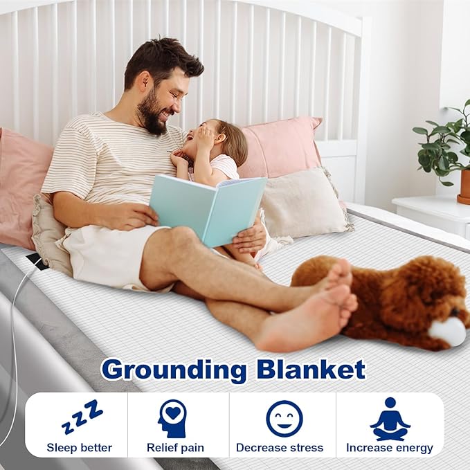 Grounding Blanket 79×55 inch Grounding Mat for Bed Grounding Sheet with Conductive Silver Fiber for Better Sleep, Pain Relief, Helps Anxiety Relief (Gray)