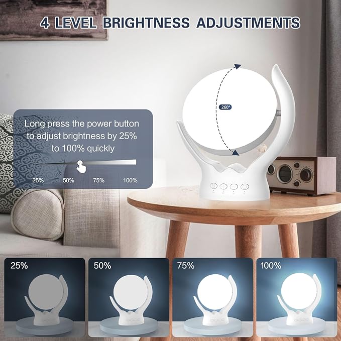 Voraiya Rotatable Light Therapy Lamp,10000 Lux Sunlight Lamp with UV-Free,3 Color Temperature & 5 Brightness Level & Timer,Therapy Light for Home, Office, Decoration
