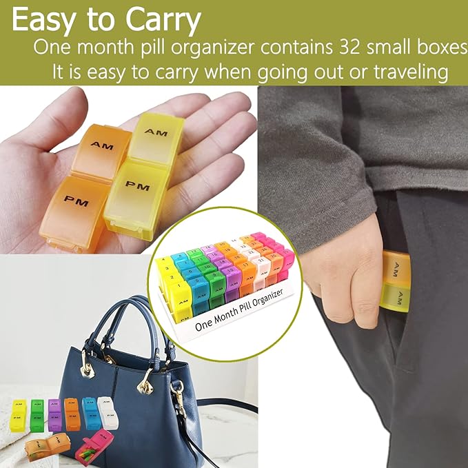 Monthly Pill Organizer 2 Times a Day, 30 Day One Month Pill Box AM/PM, Weekly Pill Holder Pill Case for Vitamins, Fish Oil, Supplements & Medication