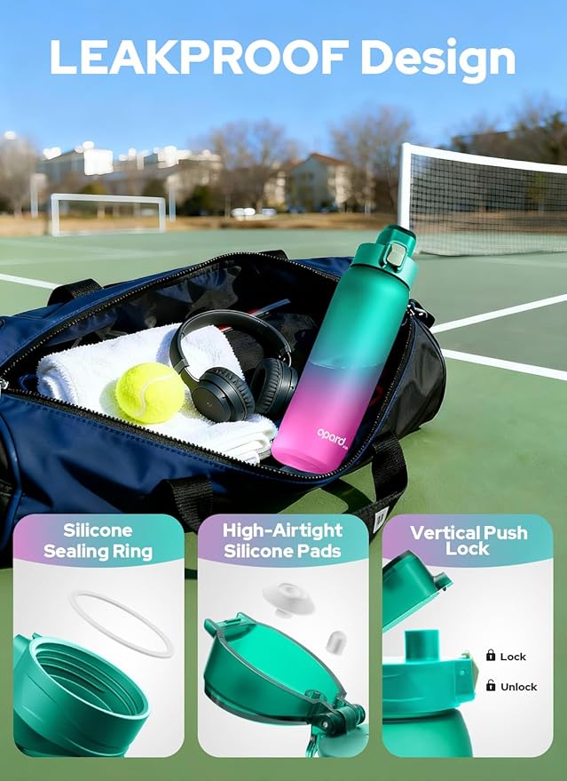 Opard 30oz/32oz Sports Water Bottle with Leak Proof Flip Top Lid BPA Free Tritan Reusable Plastic for Gym and Outdoor, Travel Water Bottle