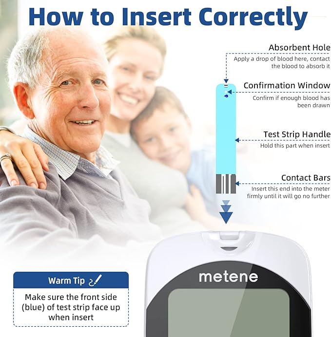 Metene TD-4116 Blood Glucose Test Strips, 100 Count Blood Sugar Test Strips for Diabetes, Use with metene TD-4116 and metene S Blood Glucose Monitoring System Only(No Monitor)